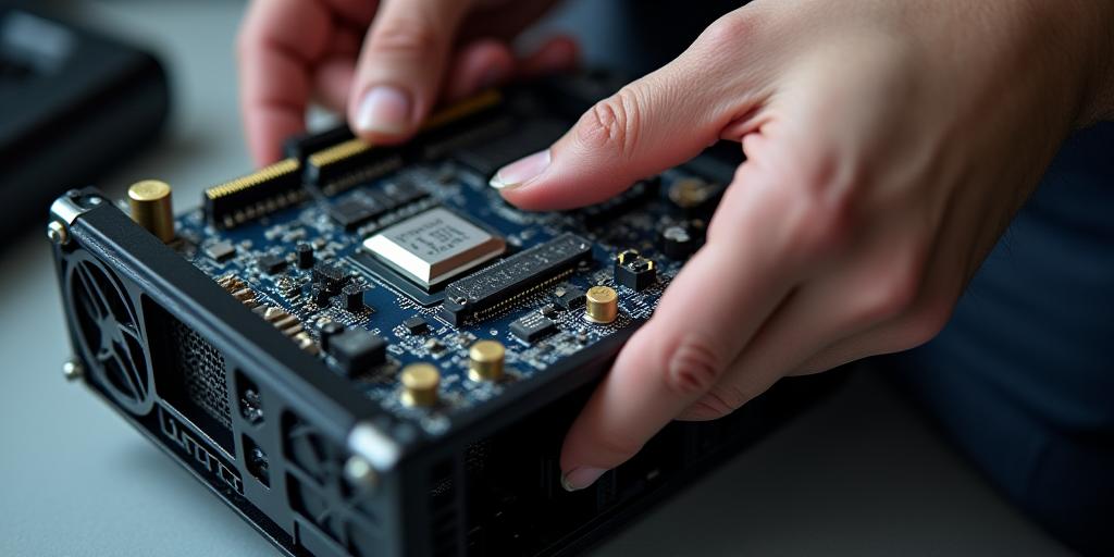 PCケースにマザーボードを取り付けている手元のクローズアップ