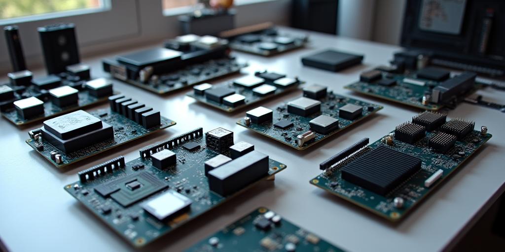 様々なPCコンポーネントがテーブルの上に並べられている様子